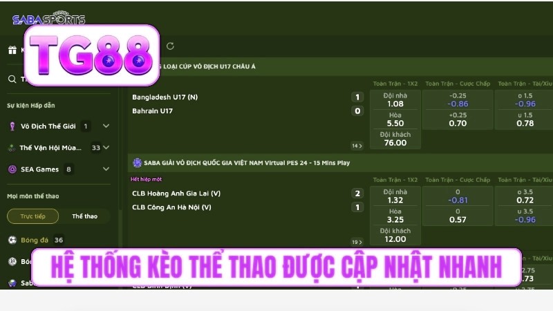 Hệ thống kèo thể thao được cập nhật nhanh